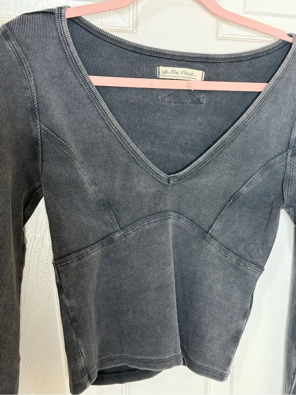 NWOT Free People Lightning Black V-Neck Long Sleeve Crop Top